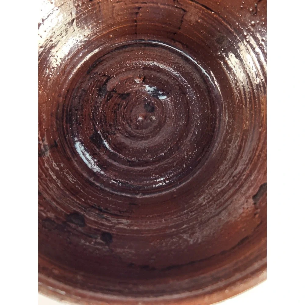 Vintage MCM Studio Art Pottery Bowl Signed GAREY Brown Tenmoku Glaze Footed 1970